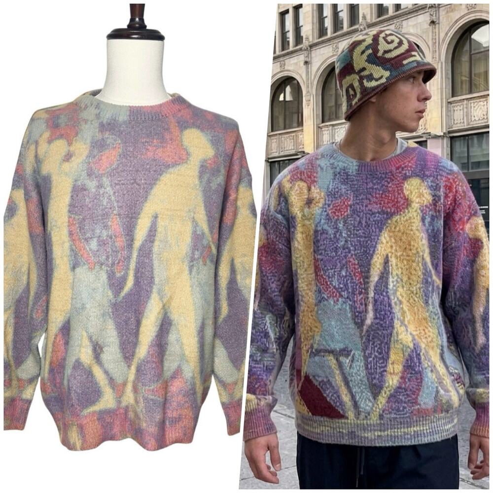 Aelfric Eden | Men | Neon Color Block Streetwear Knit Oversized Sweater | Large